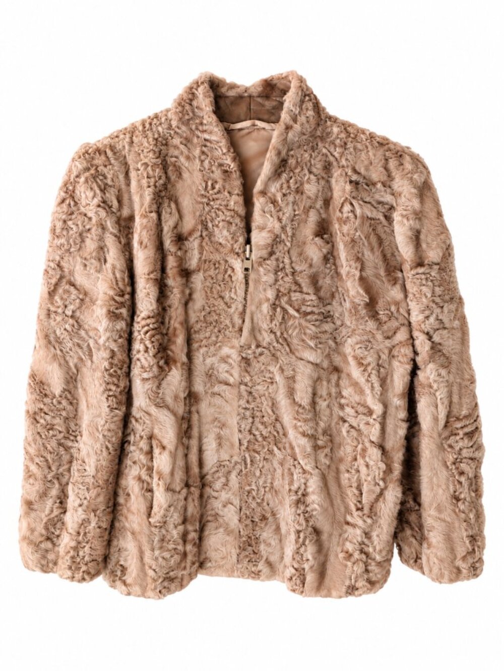 Vintage Tan Persian Lamb Fur Jacket Genuine Curly Lamb Zipper